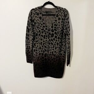 360 cashmere animal print leopard v neck long leela sweater small